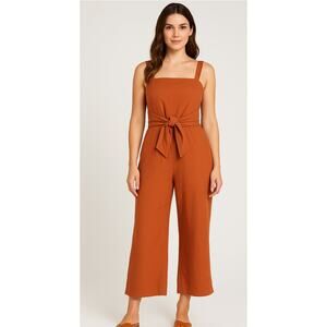 Shore Linen Blend Square Neck Wide Leg Jumpsuit Burnt Orange Womens Size Medium